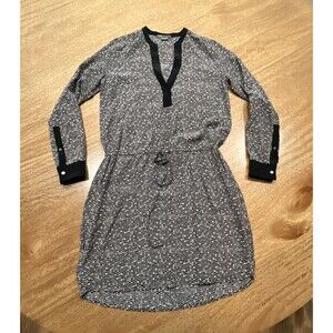 Vince Silk Long Sleeve Dress, Size XXS, Geometric Print, Tie Waist, Pockets